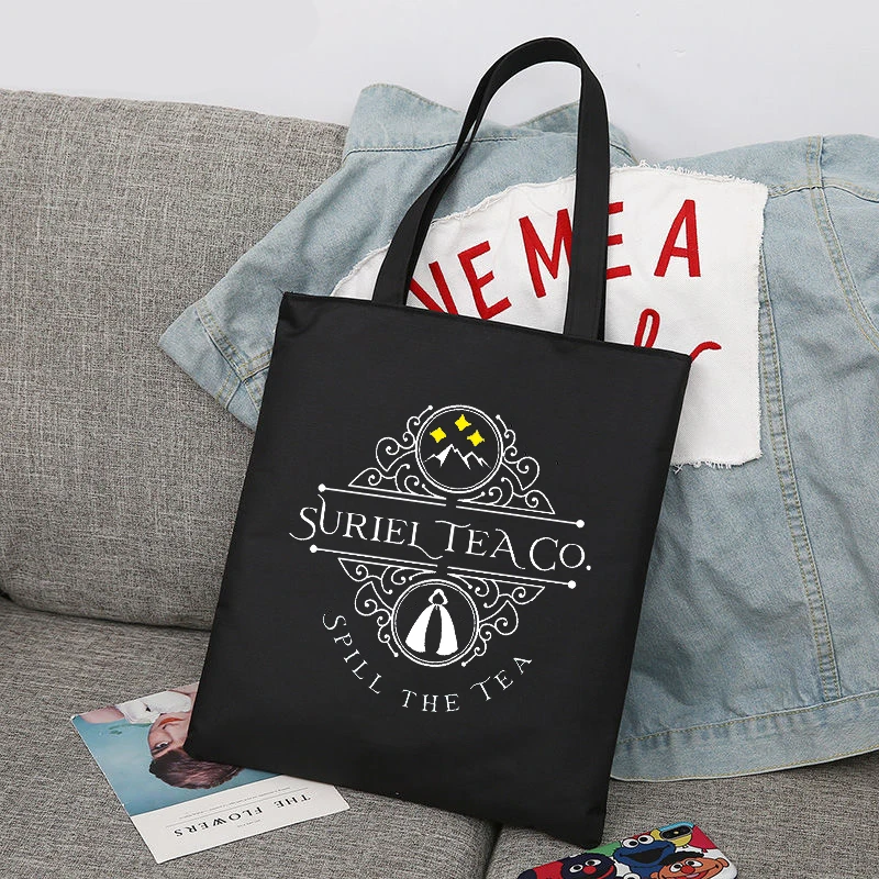 Suriel Tea Co Tote Bag Acotar Velaris borsa a tracolla in tela donna School Book Lovers borsa a tracolla riutilizzabile Juje Black Bags