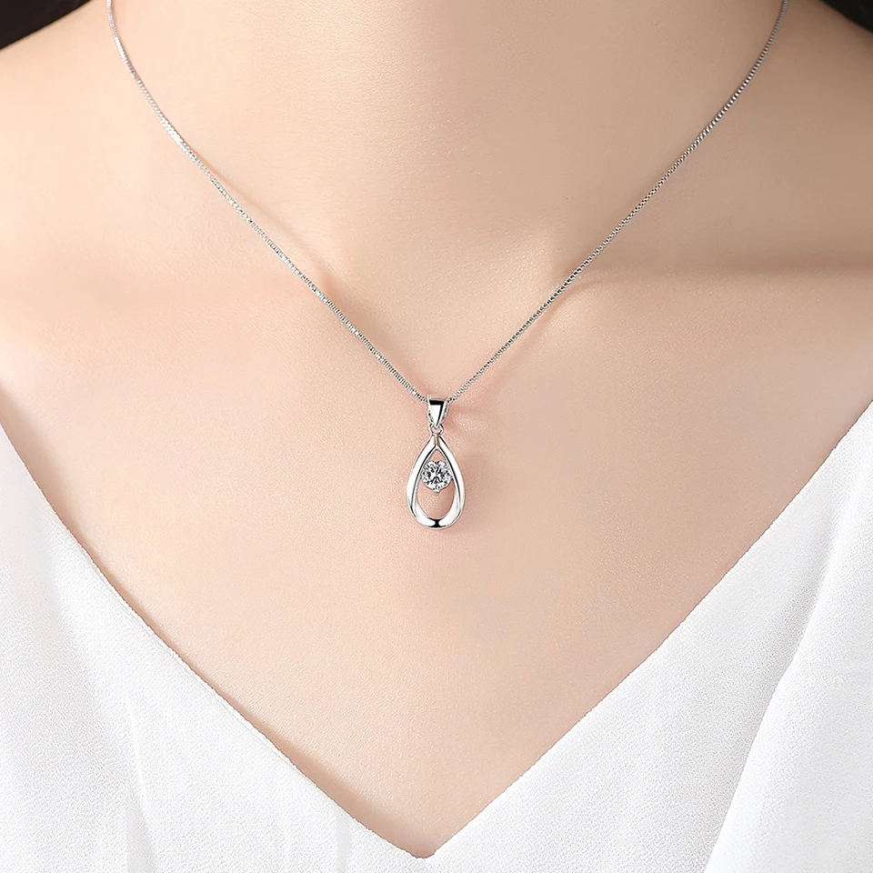 Zircon Water Drop Necklaces For Women Silver Color Pendant Necklace Jewelry Female Fashion Neck Chain Girlfriend Birthday Gift