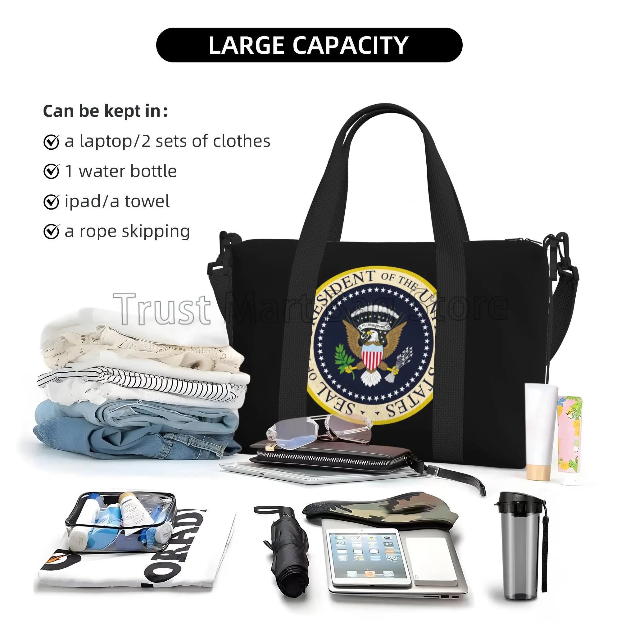 Seal of The President of The United States Print Travel Duffel Bag Unisex Personalized Weekender Bag Sports Yoga Gym Tote Bags