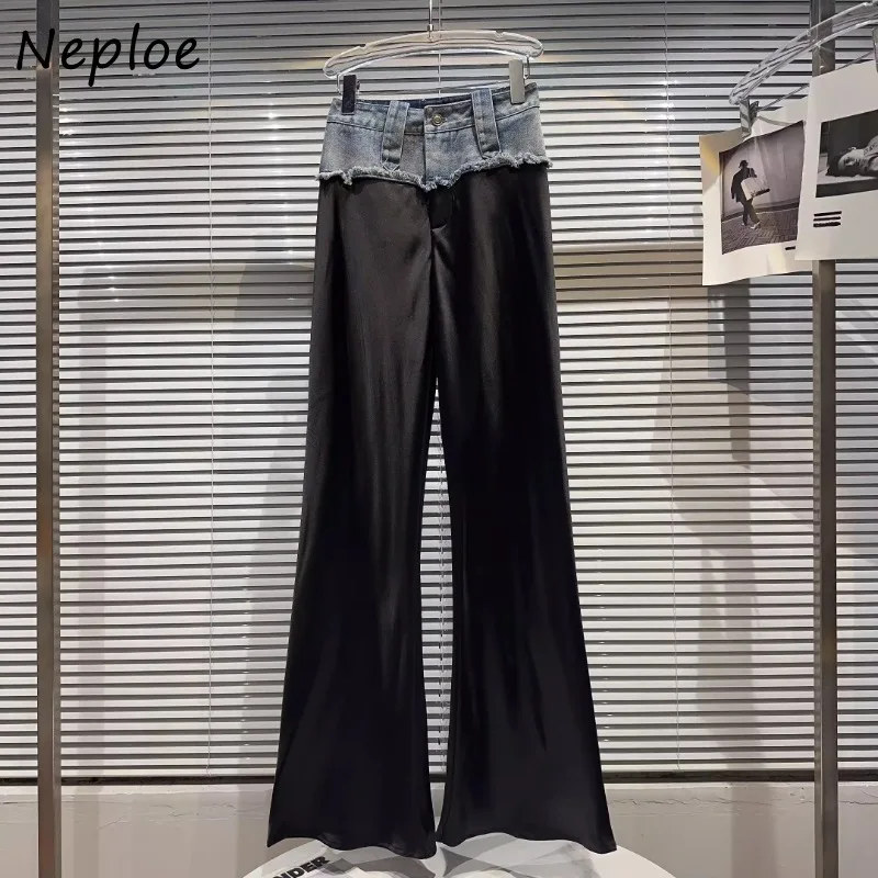 Neploe 2024 Summer New Black Denim Wide Leg Pants Vintage High Waist Straight Straight Y2k Loose Bell Bottom Jeans for Women