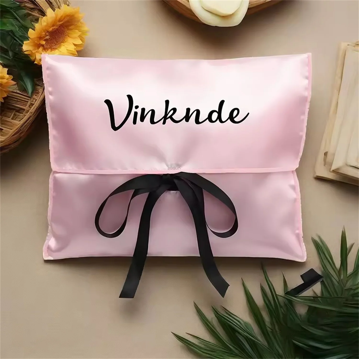 

100pack Custom Logo Silk Jewelry With Ribbon Bag Satin Gift 30x25cm Packaging Pouches Wedding Rings Favors Organizer Dust Bags