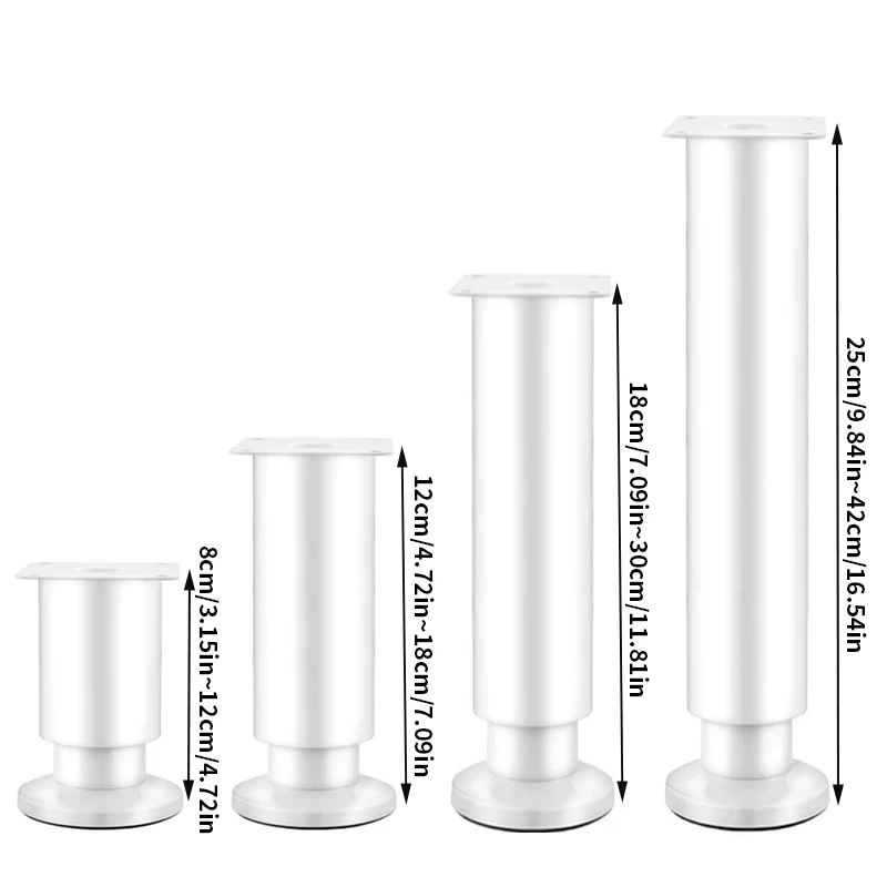 4pcs telescopic furniture legs, adjustable height table legs, used for sofas, bed frames, tables, furniture support legs, white image 4