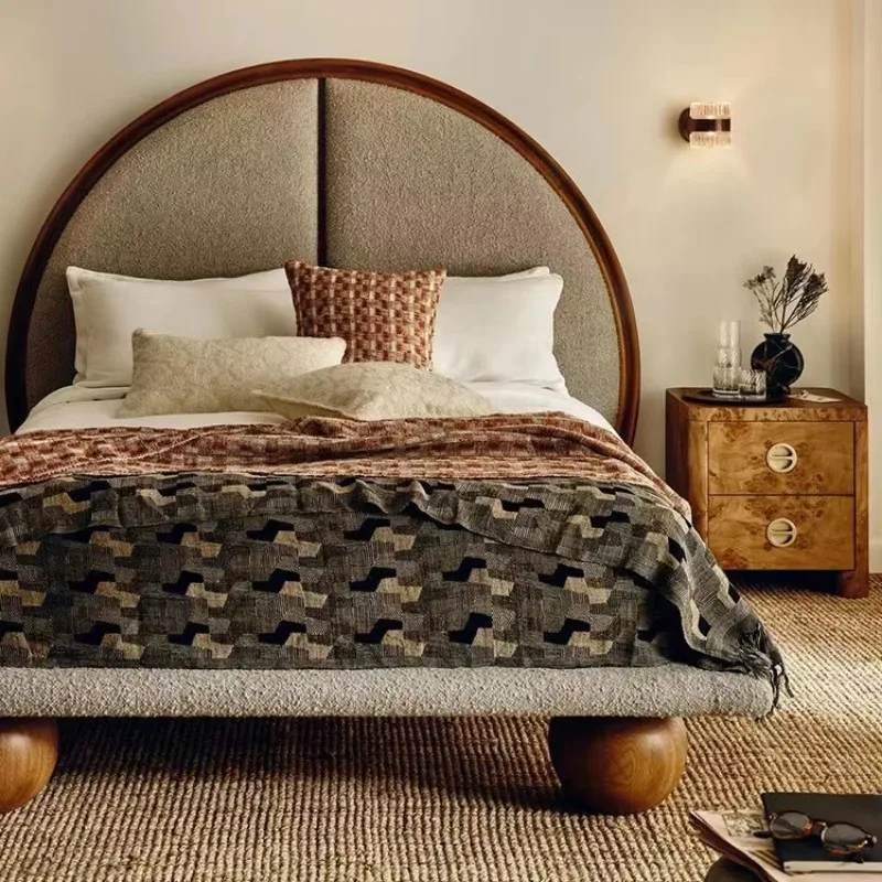 

American solid wood master bedroom double bed French rural weathered retro wedding bed 1.8 meters