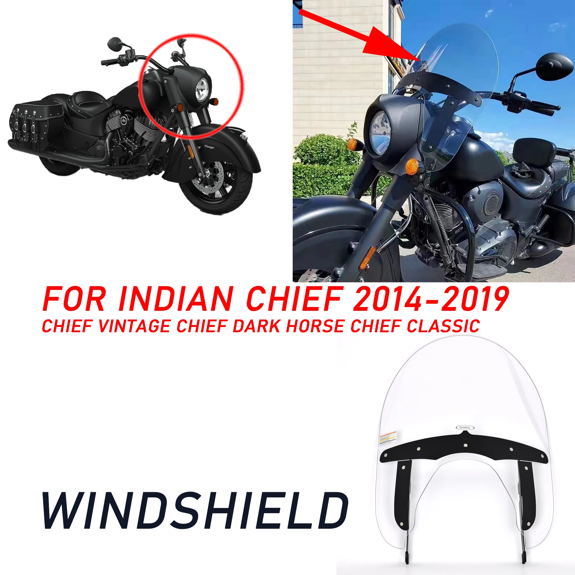 Panical Windshield Spoiler Cafe Racer Quick Release Wind Deflector For Indian Classic Chief Dark Horse Chief 2014-2024