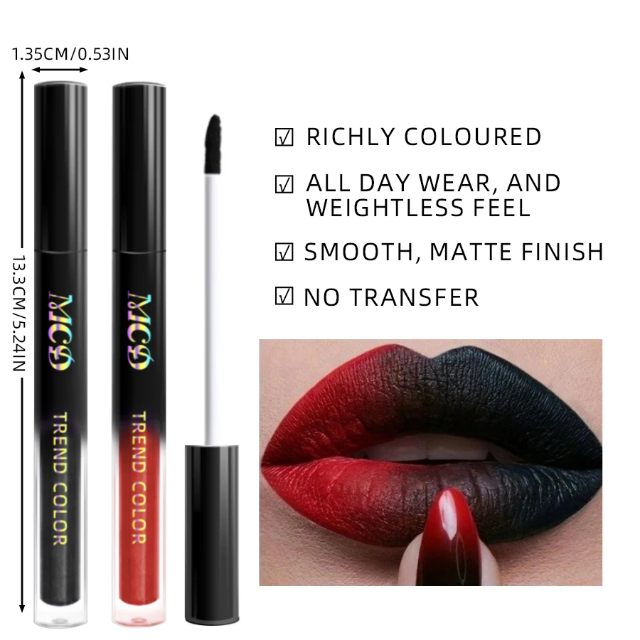 Rouge à lèvres liquide mat velours, 2 pièces, noir, rouge, imperméable, teinte à haute teneur en pigments, maquillage coréen, cadeaux, glaçage, tache pour les lèvres
