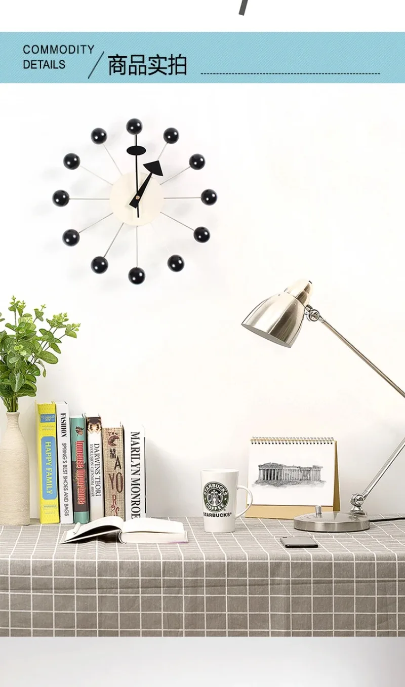 Quiet Round Ball Wood Wall Clock Home Decor Modern Design 3D Clocks for Living Room Decoration Accessories with Import Movement