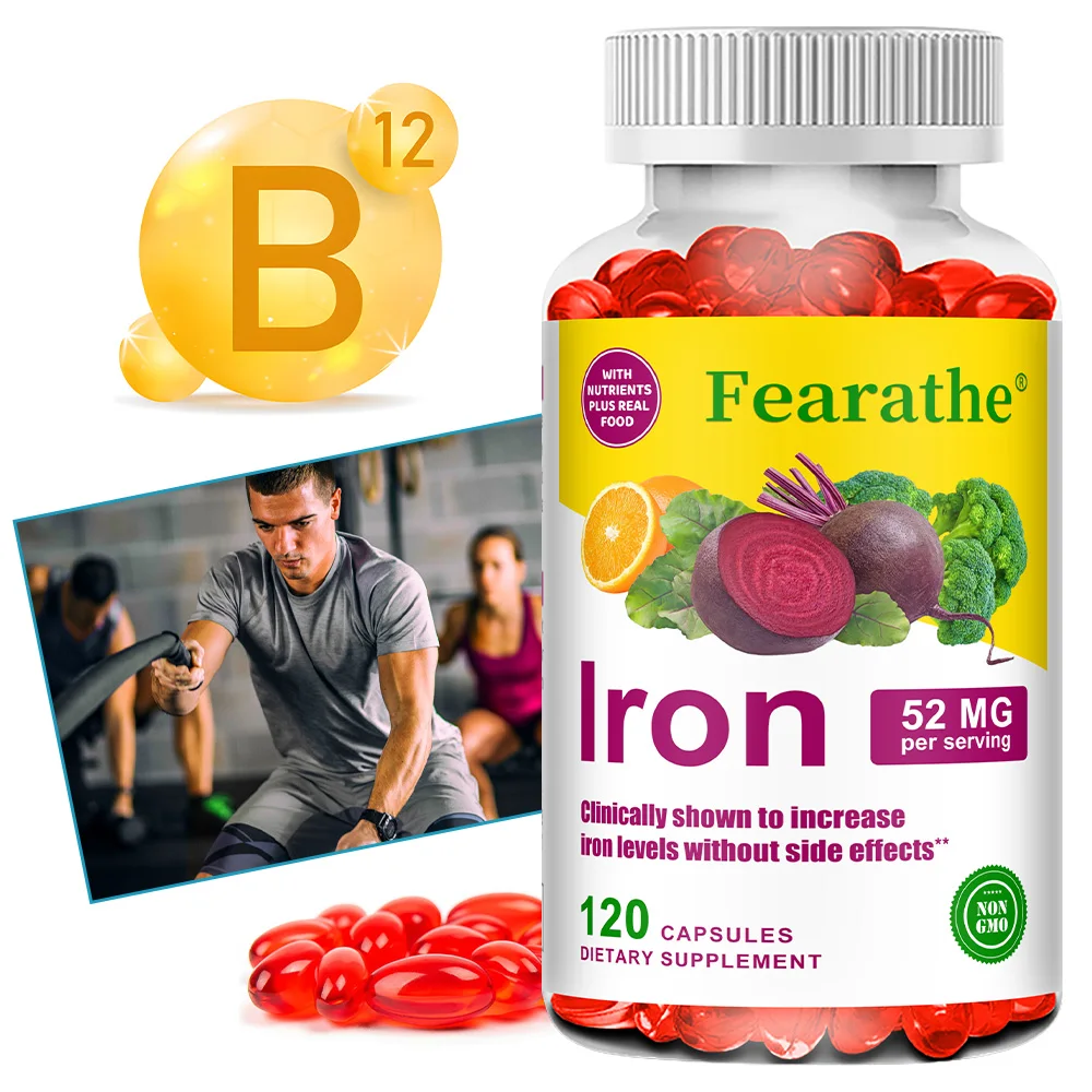 Iron Softgels, with Vitamin C B12, Beetroot, High Absorption Daily Mineral Supplement for Energy Immune & Red Blood Cell Support