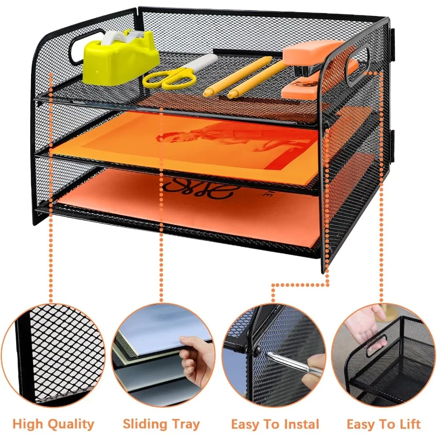 3 Tier Letter Tray Paper Organizer with Handle for Home Office School Desk - Desktop File Folder Sorter Holder with Compact Des
