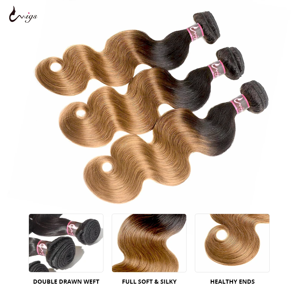 T1B/27 Honey Blonde Human Hair Extension Bundles 30Inches Ombre Body Wave  Brazilian Hair Weave 3 Bundles Body Wave Remy Hair