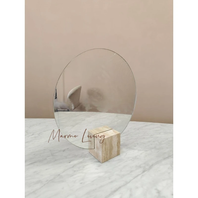 Modern simple cave stone marble mirror makeup bedroom living room round creative makeup mirror decorative ornaments