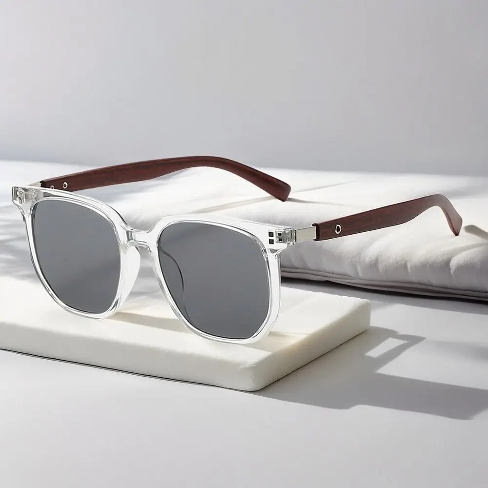 トレンディなUVカット木目調サングラス アウトドア ストリート写真撮影用スクエアフレームサングラス 男女兼用