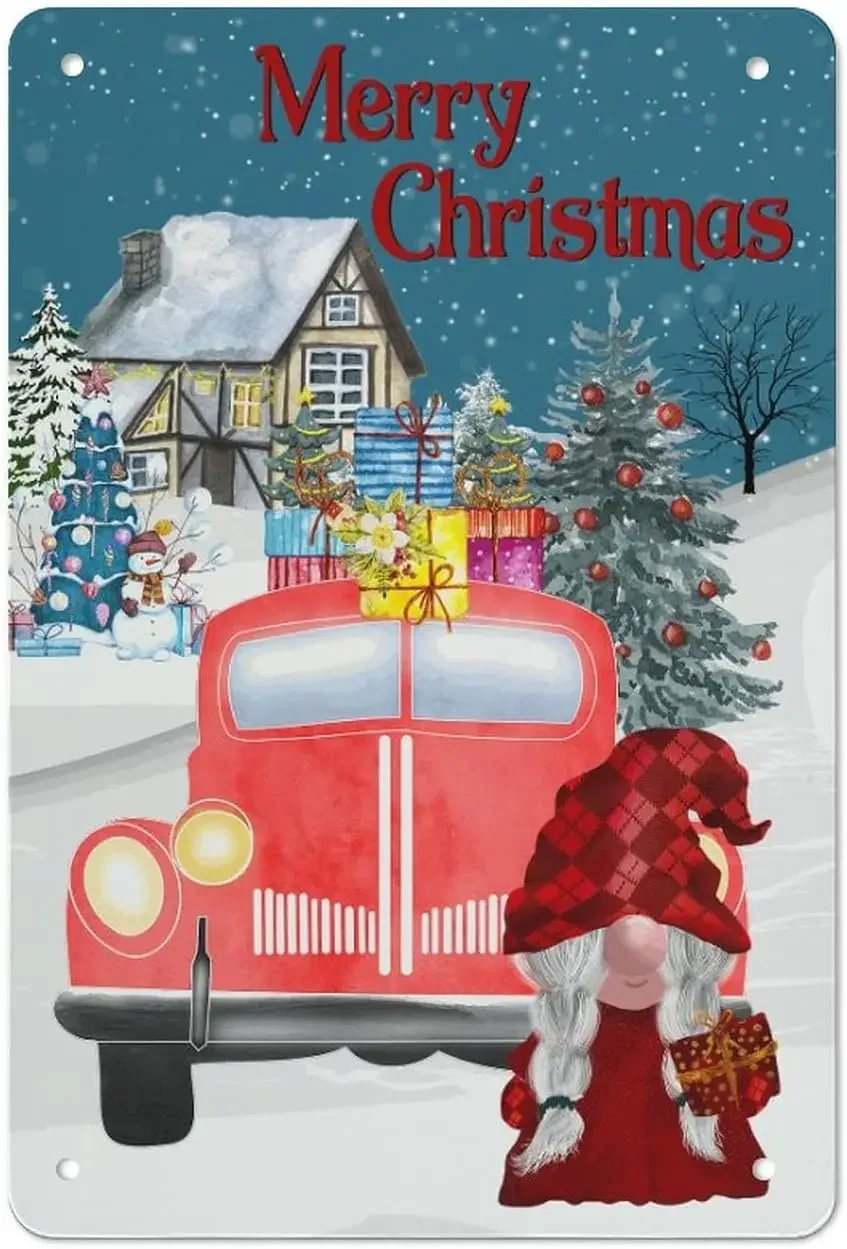 عيد الميلاد عيد ميلاد سعيد الشتاء الأحمر شاحنة تين علامات الشتاء الفن معدن الألومنيوم تسجيل عيد الميلاد لطيف الحاضر جدار الفن تسجيل عيد الميلاد
