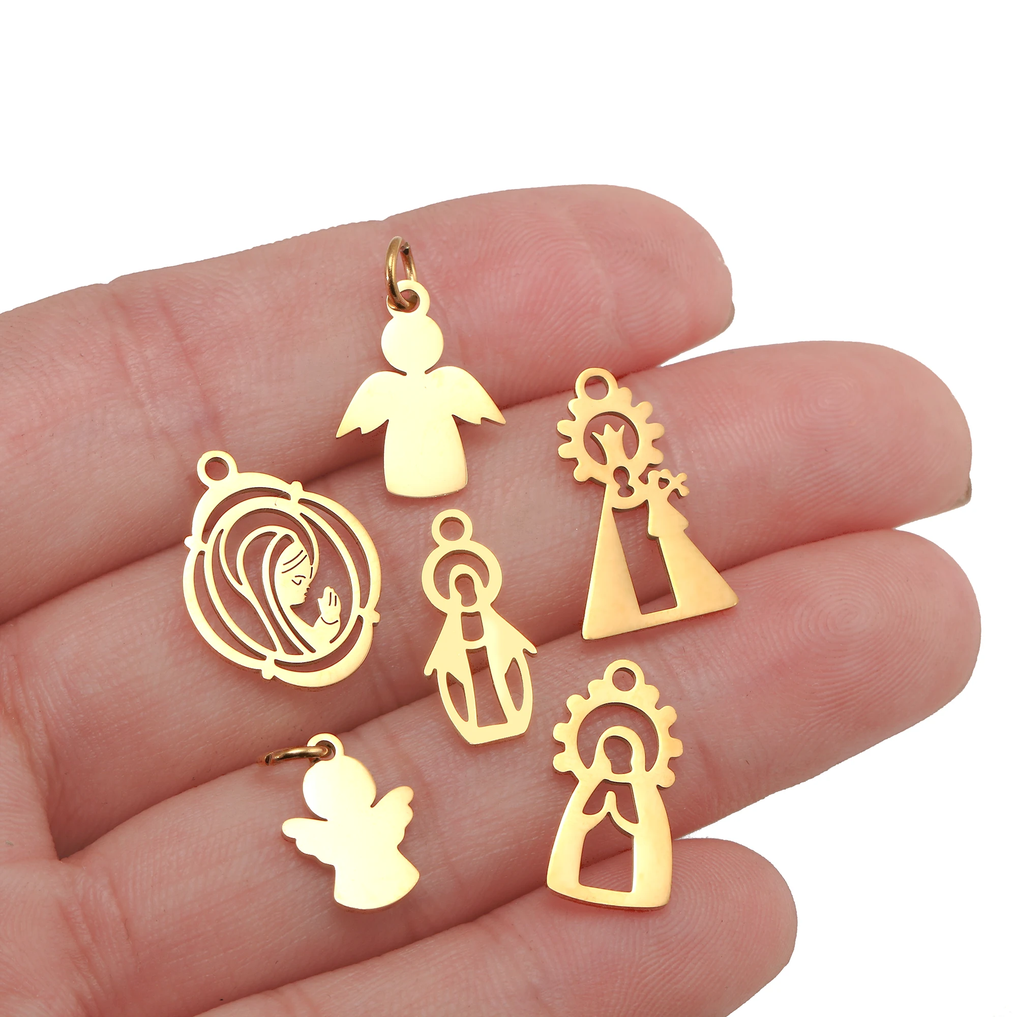 5Pcs Hollow Virgin Mary Charm Stainless Steel Angel Our Lady   Pendant DIY Bracelet Earring Spain Catholics Craft Jewelry Making