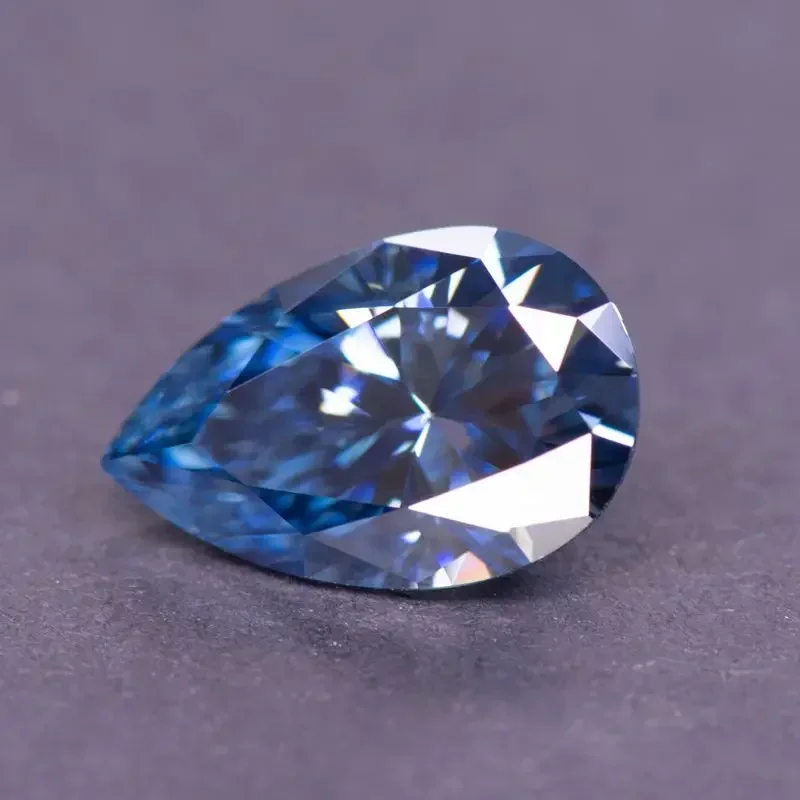 Moissanite pêra corte natural cor azul real para fazer jóias diy encantos anel colar brincos materiais principais com certificado