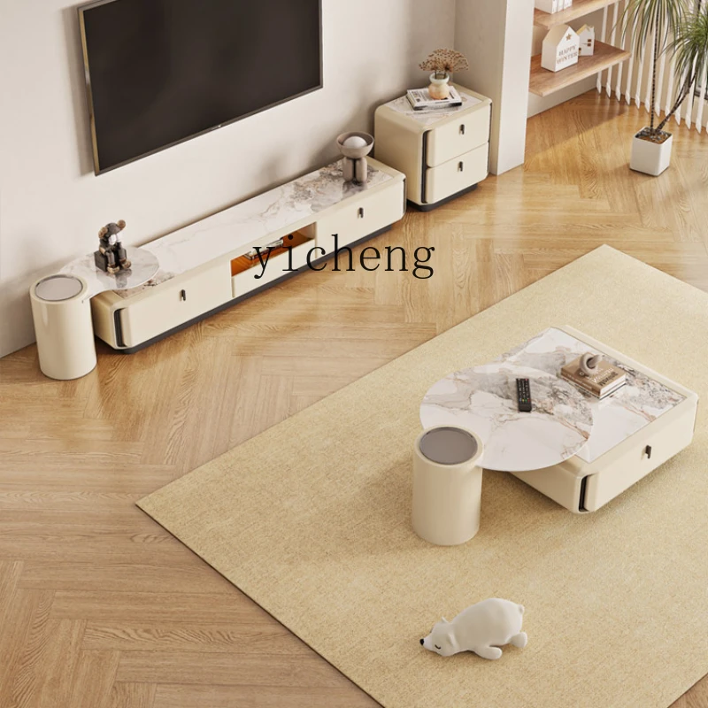 

ZK Cream Style Stone Plate TV Cabinet and Tea Table Modern Minimalist Large and Small Apartment Type Living Room Home Locker