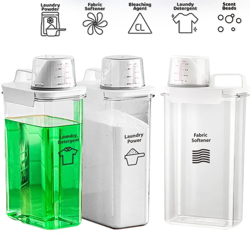 1100/1800/2300Ml Refillable Laundry Detergent Dispenser Empty Tank for Powder Softener Bleach Storage Container with Labels