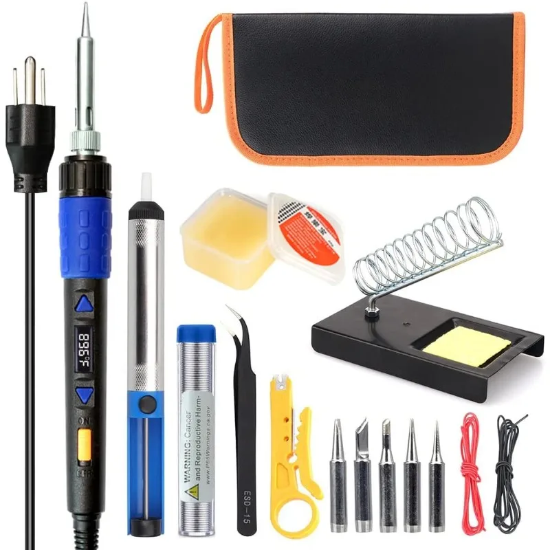 110W Electronics Soldering Iron Kit - LCD Digital Soldering Iron Adjustable Temperature, Wire & Cutter, Stand