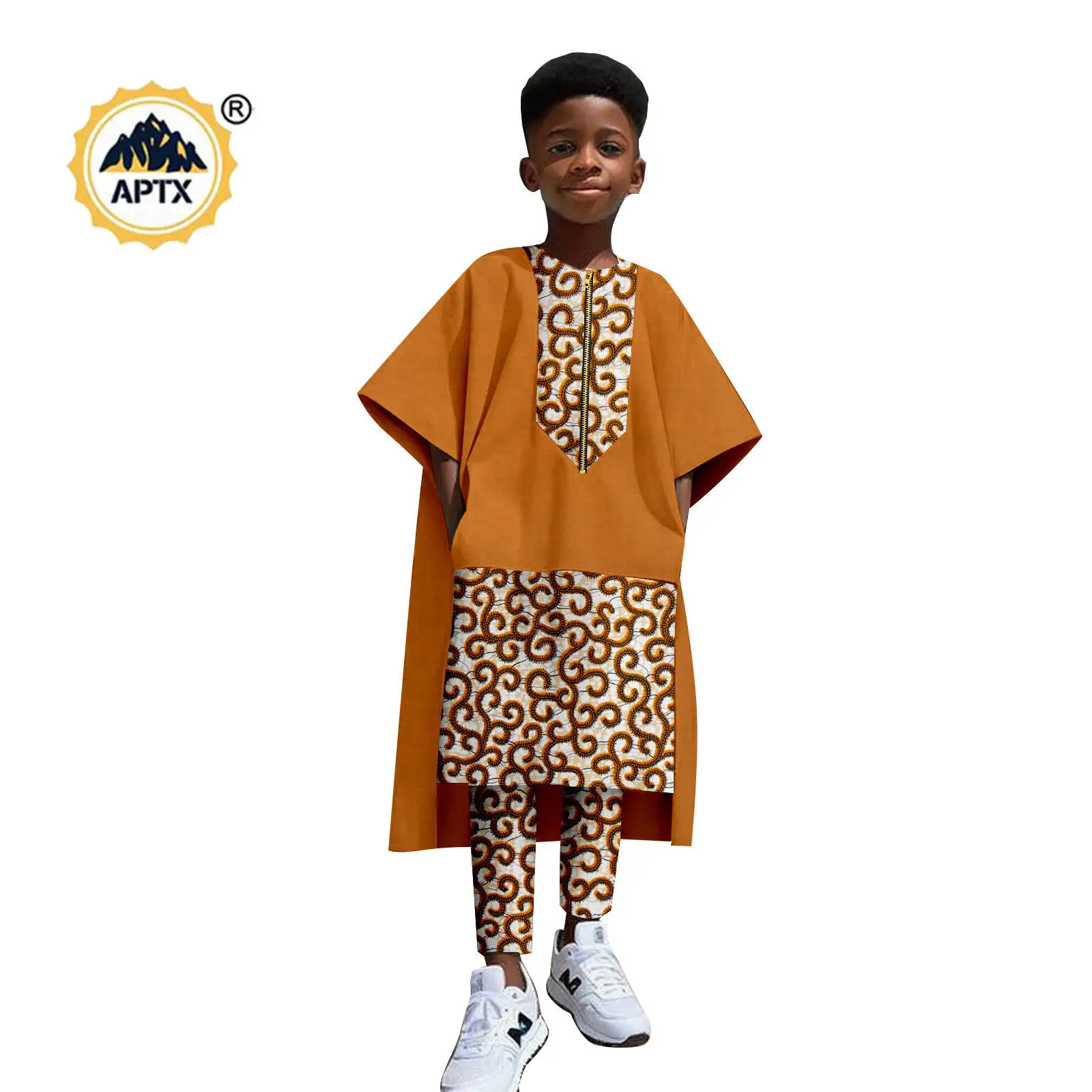 Vestiti africani per bambini Abiti da ragazzo Dashiki Manica corta Cerniera Irregolare Top e pantaloni Set Bazin Riche Abiti per bambini 2546019