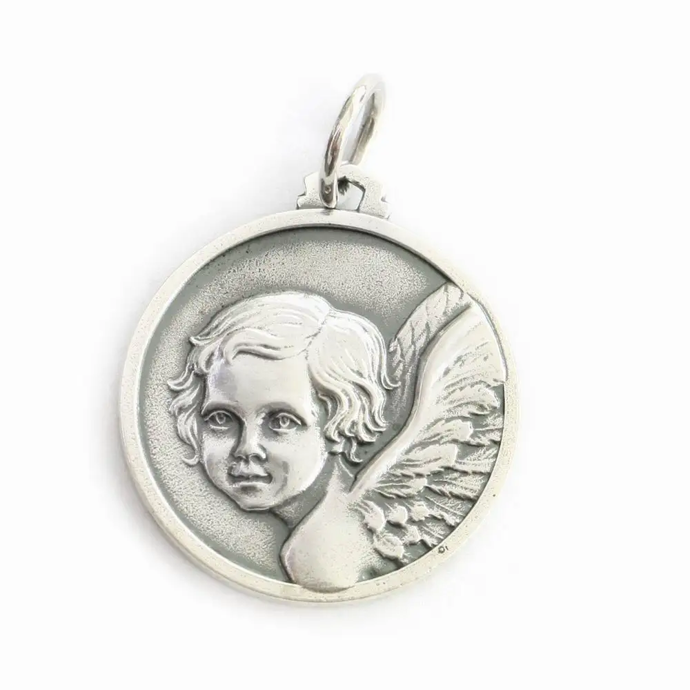 Charms 2 Sides Round 925 Sterling Silver Cute Angel Pendant TA165