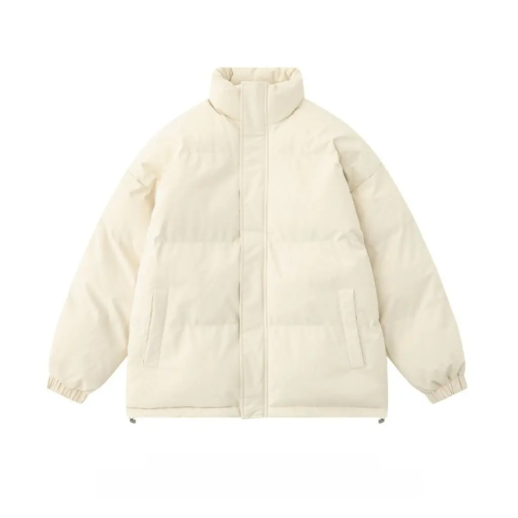

Women's Japanese Style Cotton-Padded Coat Milk Apricot Vertical Collar Thickened Warm Casual Winter Outerwear Bread Coat