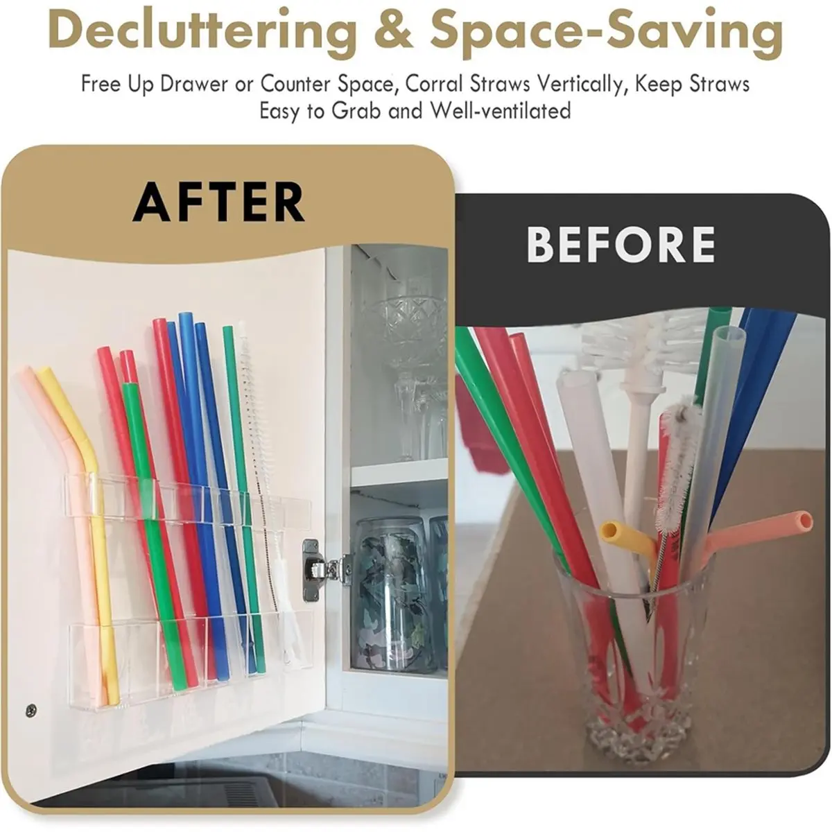 Acrylic Straw Organizer for Cabinet Door - Child-Safe, Versatile Kitchen Storage Solution with Adhesive Mounting