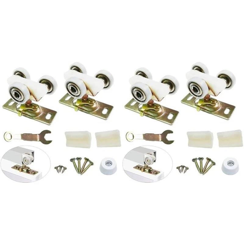 PTST 4 Pack Sliding Pocket Door Hardware Top Hanger Rollers Wheels Assembly Fit For Johnson Part 1125 & 1500 Hardware Kit