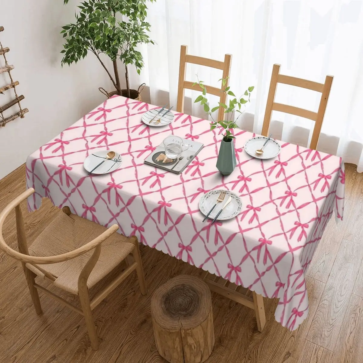 

Coquette Bows Pattern Tablecloth 54x72in wrinkle resistant Decorative Border Indoor/Outdoor