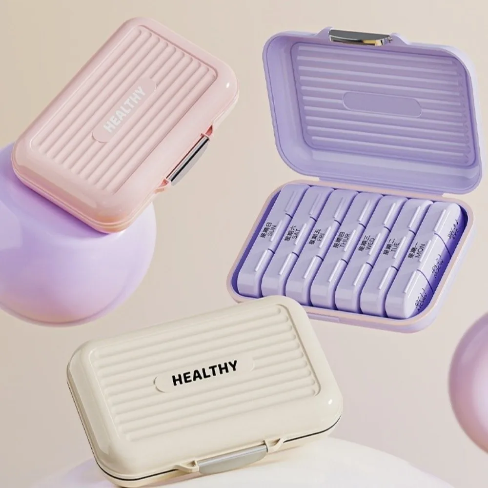 7 Day Pill Box Plastic Sealed Damp-proof Portable Pill Container Daily Compartments Waterproof Pill Storage Box Travel Home Use