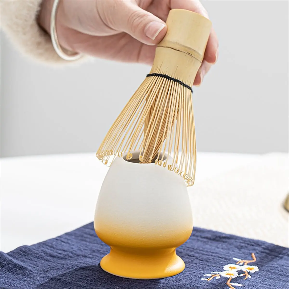 3Pcs Bamboo Matcha Whisk Kit - Hundred-Prong Chasen with Scoop & Holder, Japanese Tea Ceremony Tool Black