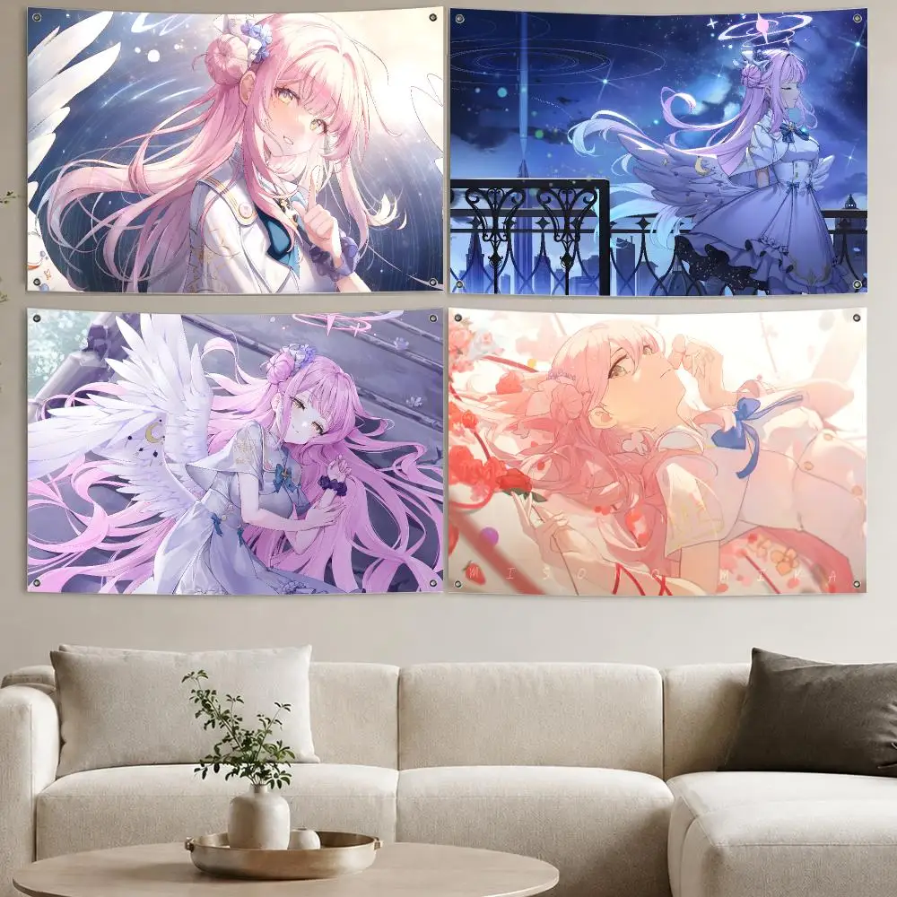 Blue Archive Misono Mika Flags Aesthetic Wall Tapestry Printed Wall Hanging Living Room Party Outdoor Decor