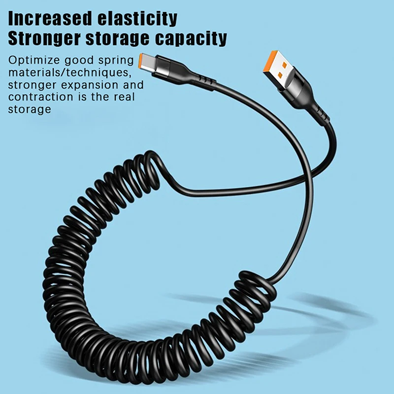 [COF]120W USB Type C Fast Charging Cable 6A Spring Telescopic Car Charger Cable High Speed Charging Data Cable Phone Accessories