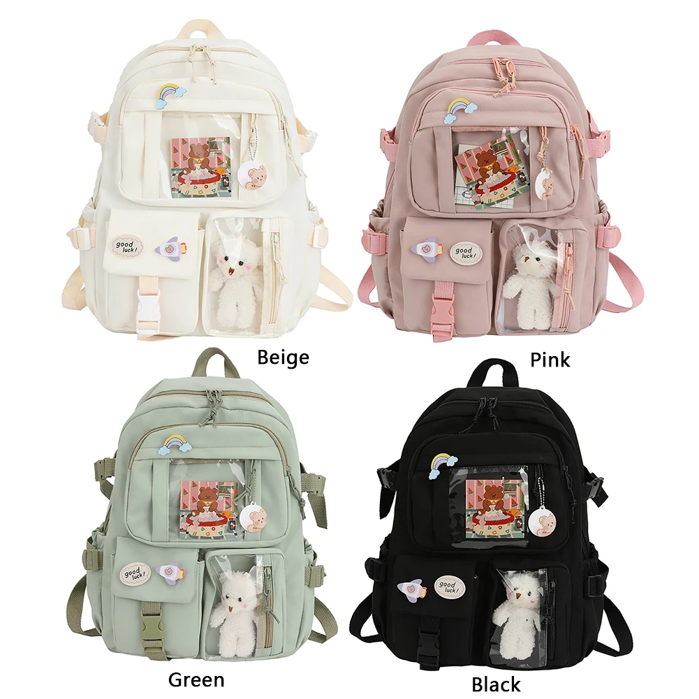 

Solid Color Backpack Nylon Large Capacity Knapsack Handbags for Girls Leisure Casual Daily Travel Shopping Bag