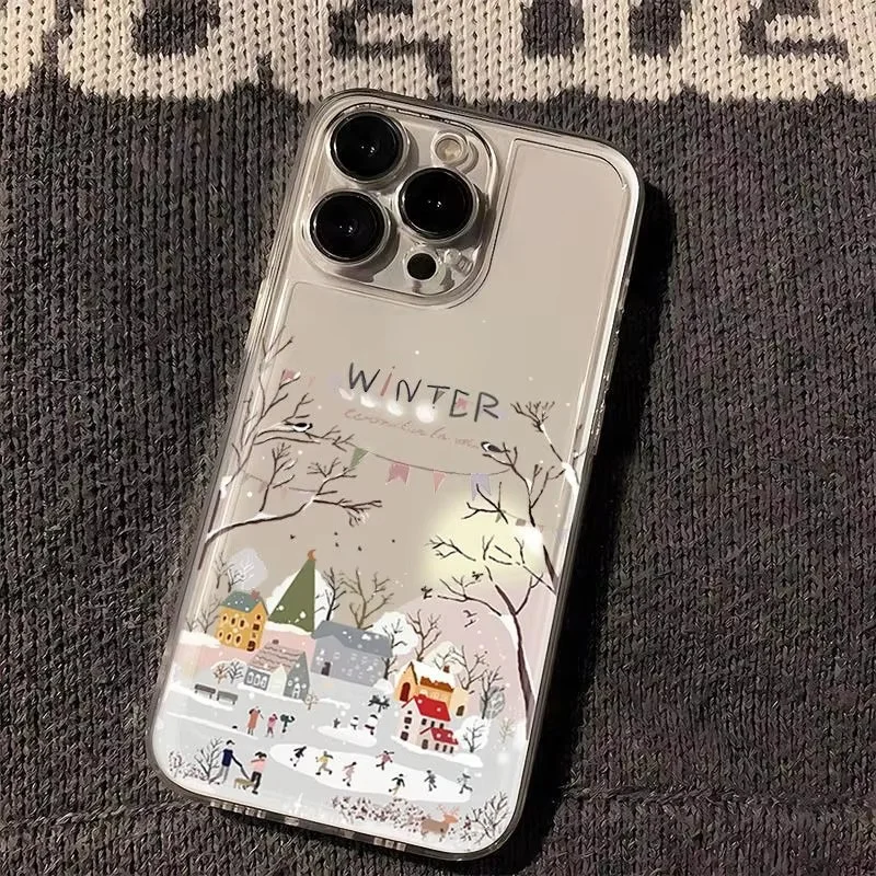 Beautiful Winter Snow Phone Case For Samsung Galaxy S25 S24 S23 S22 S21 FE Plus FE Ultra A15 A16 A53 A55 5G A35 A52 Clear Cover