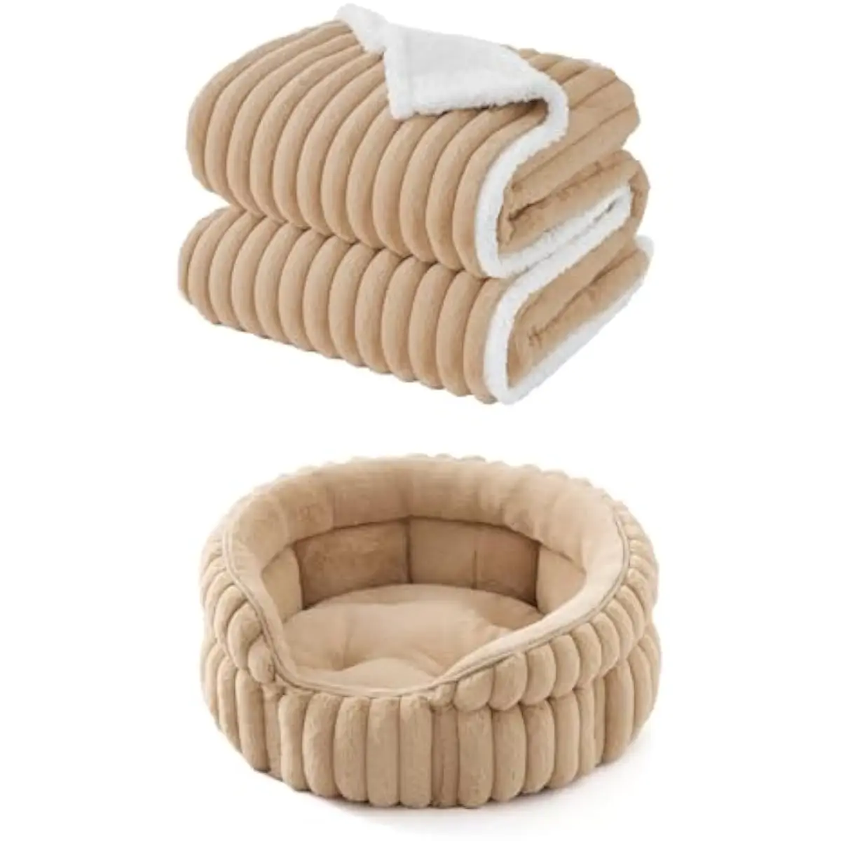 Cozy Semi-Enclosed Pet Bed with Removable Cushion & Dual-Mode Design – Waterproof Corduroy Sherpa Blanket for Small Cats and Dog