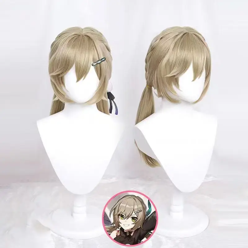 

Honkai Star Rail Qingque Косплей парик Золотой плетеный хвост Стиль Синтетический парик Термостойкие синтетические волосы с розовой сеткой