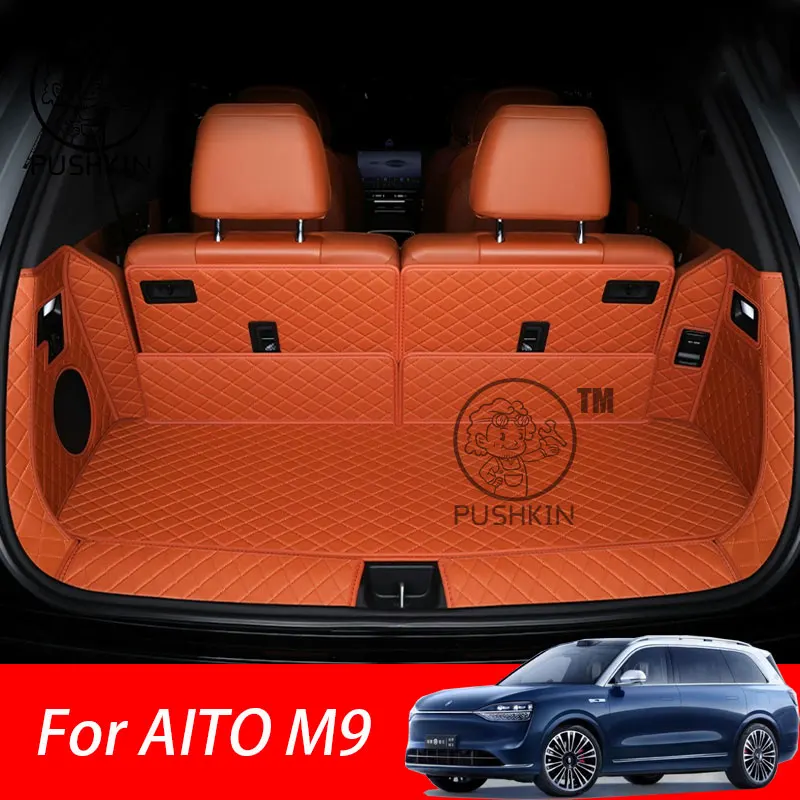 

For AITO M9 2024 6-Seater Car Trunk Mats Leather Rear Boot Cargo Waterproof Trunk Carpet Storage Pad Protector Accessories