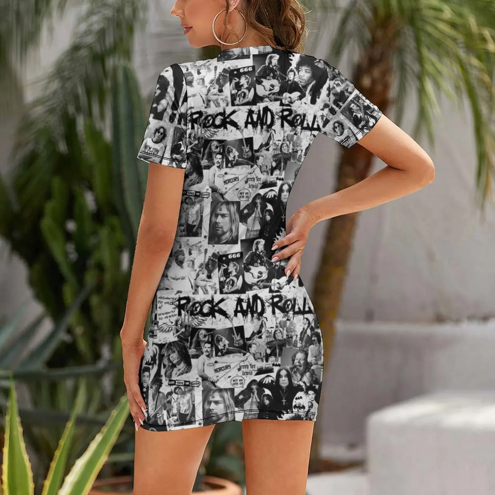 ROCK AND ROLL Tapestry Short-Sleeved Dress long sleeve dress Dress woman evening woman