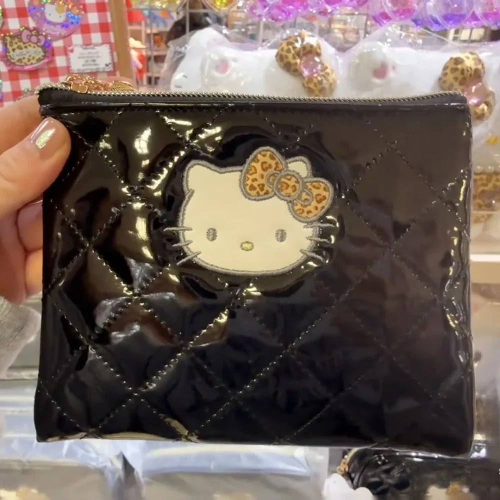 Новая сумка для хранения Hello Kitty Miniso, аниме, леопардовая, черная сумка для камеры CCD, универсальная портативная сумка для губной помады, маленькая сумка для денег с нулевым размером, подарок