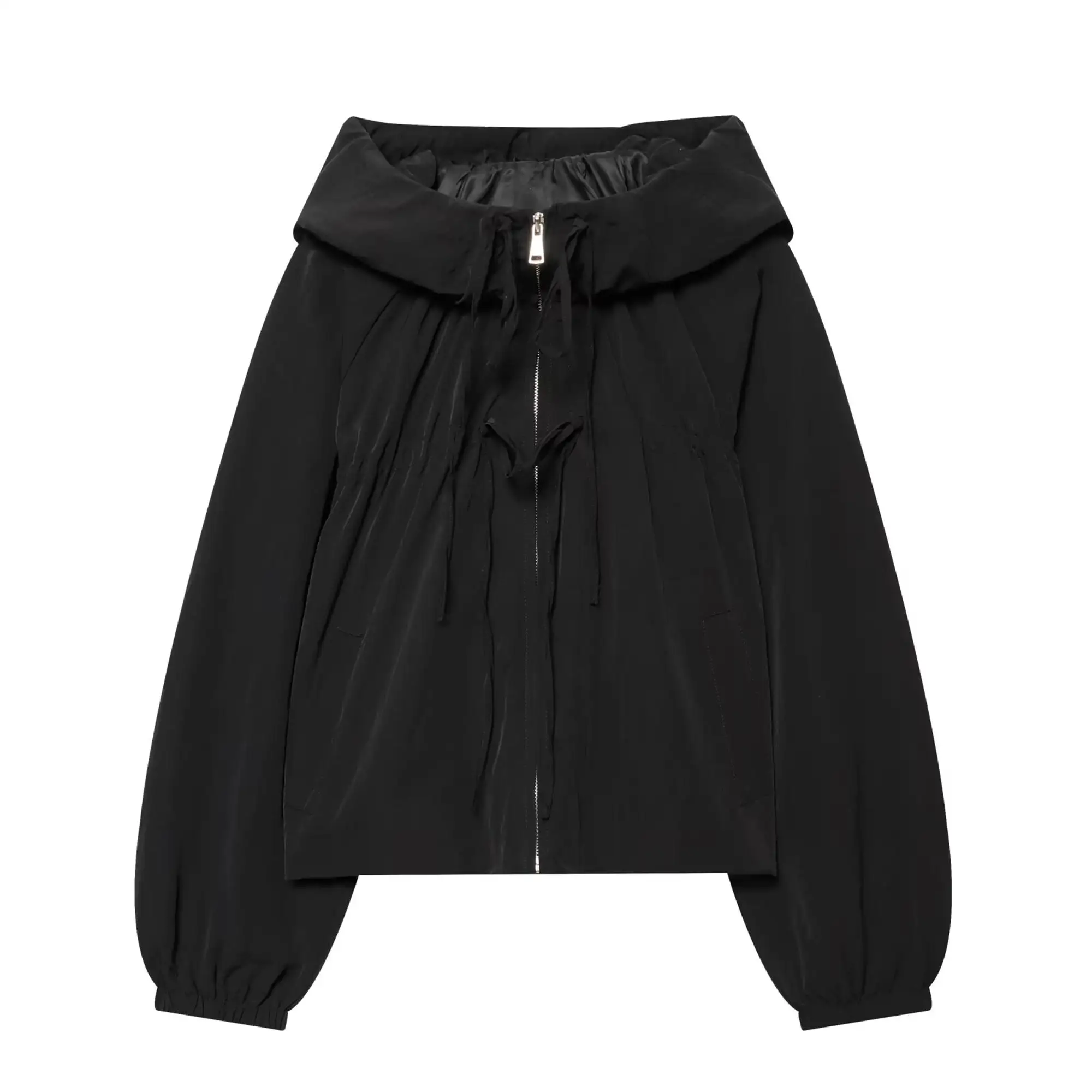 TFMLN Modische Damen-Kapuzenjacke mit Reißverschluss, lässig, Oversize, langärmlig, mit Kordelzug, geraffte Mäntel, Frühling, neu, Schnürmäntel für Damen – Detail 18