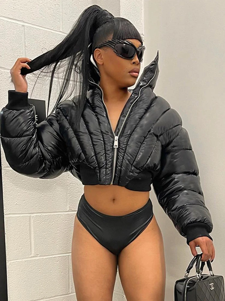 

Warm ort Pure Color Bread Cotton Coat Women's Street Sle Fitted Coat Long Sve Zipper Closure Winter Outerwear