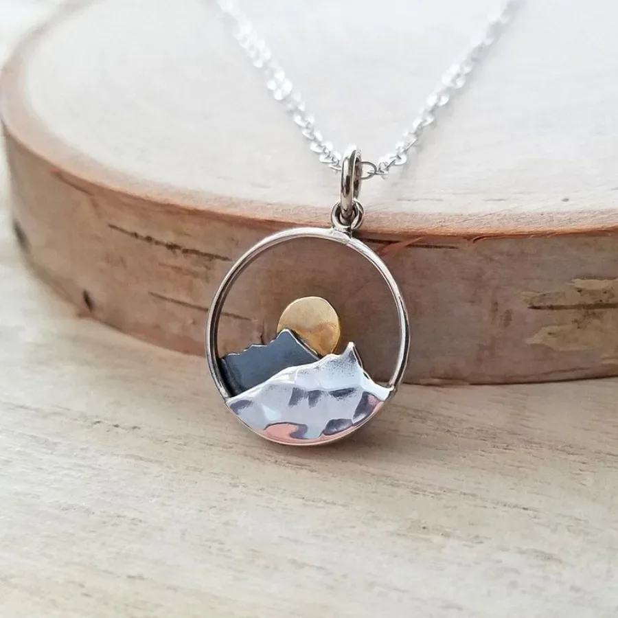 Simple Hollow Mountain with Sun Necklace Jewelry Necklace for Women Perfect Christmas Jewelry Gift Anniversary Gift for Family