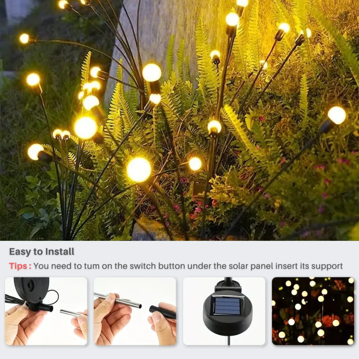 Luzes solares LED ao ar livre, Decoração do jardim, Luzes de paisagem, Firefly Lawn Lamps para Garden Building e Courtyard