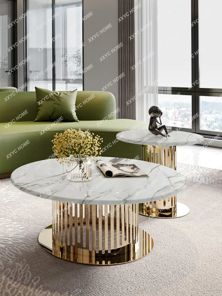 

Modern Light Luxury Italian round Marble Tea Table Large Apartment Living Room Stone Plate Size Combination Living Room