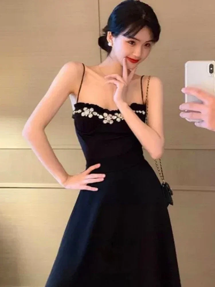 Black Backless Strap Dress Women Sexy Party Elegant Retro Midi Dresses Slim Designer Chic Holiday Casual Hepburn Dress 2022 New