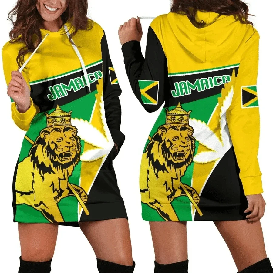 NewFashion Country Reggae Jamaica Lion Emblem Retro Tattoo 3DPrint Pullover seksi wanita gaun Hoodie lucu kasual