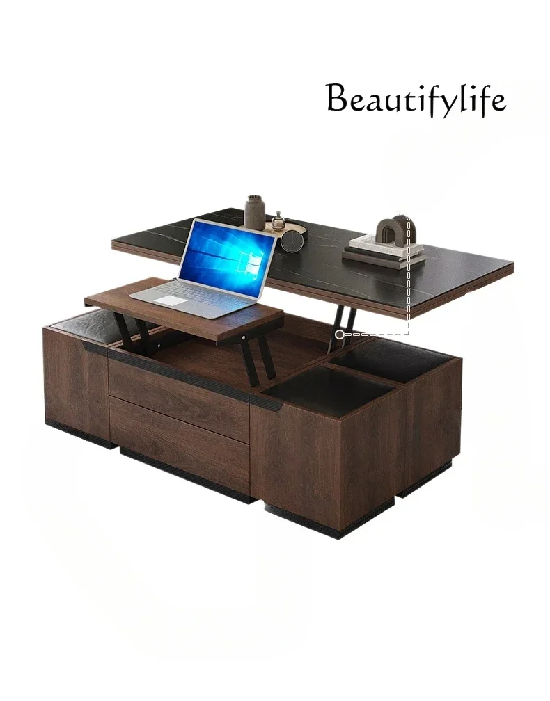 

4yj15 FTavolino da caffè in legno massello in stile medievale nordico tavolino sollevabile pieghevole per piccolo appartamento