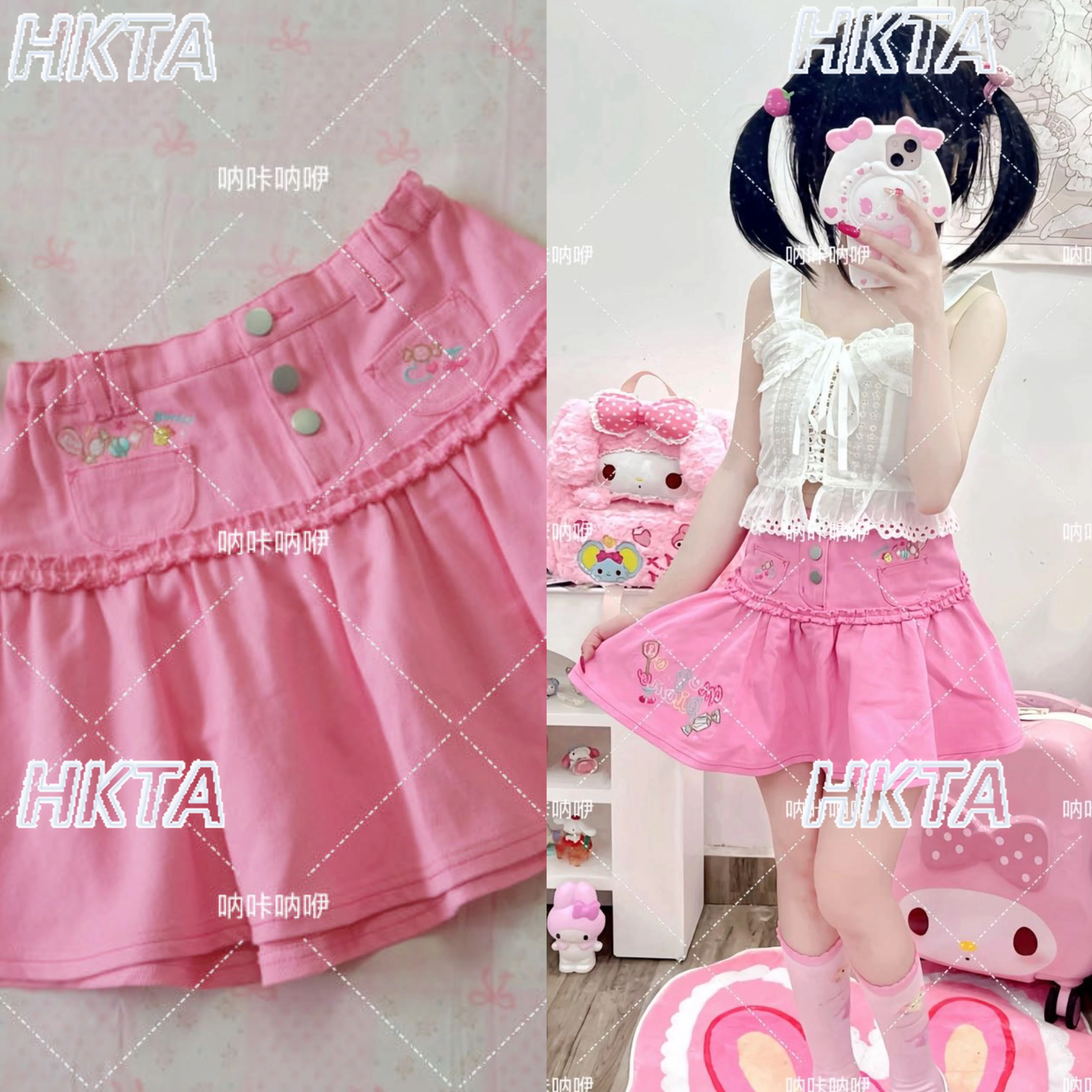Japanese 2026 Summer New Subculture Y2k Sweet Waist Denim Skirt Kawaii Cute Embroidery Pleated Ruffle Versatile Mini Skirt Women