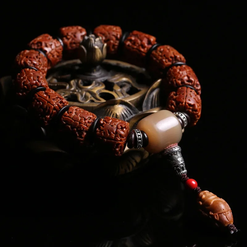 UMQ نيبال بلا أسنان كبيرة Rudraksha الخرز سوار بوذا الخرز خمسة وجوه الرجال والنساء التبتية الأحمر الجلود كينغ كونغ الحرف