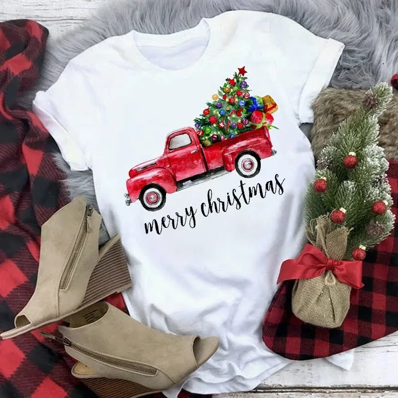 

New Christmas Elements Truck Christmas Tree 3D Printed T-shirt Versatile Breathable Quick Drying Couple's Top Trendy