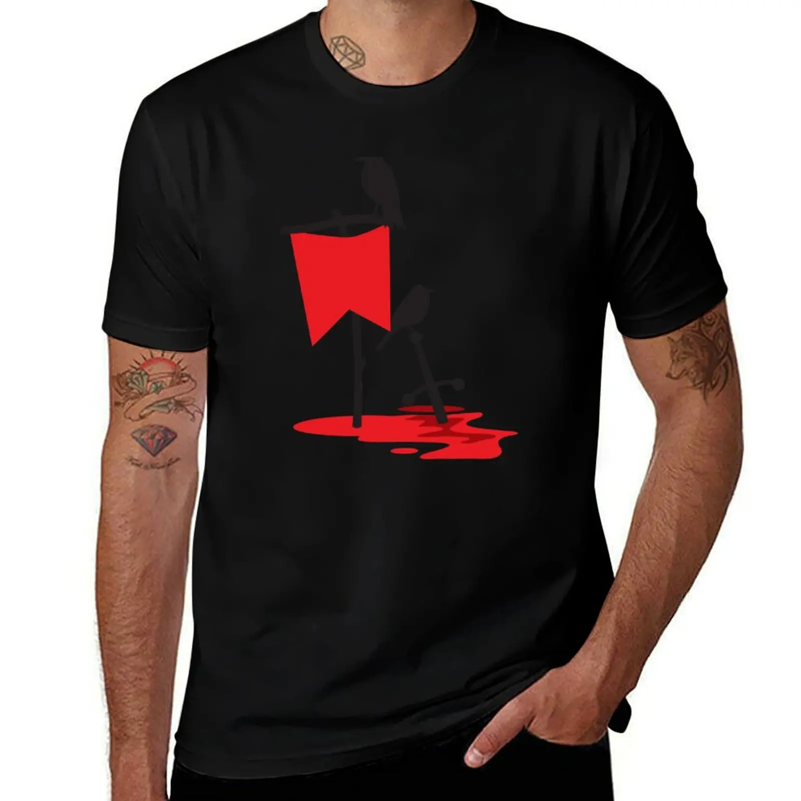 

Black crows standing vigil on a blood red battlefield T-Shirt cotton t shirt man t shirts designer T-Shirt